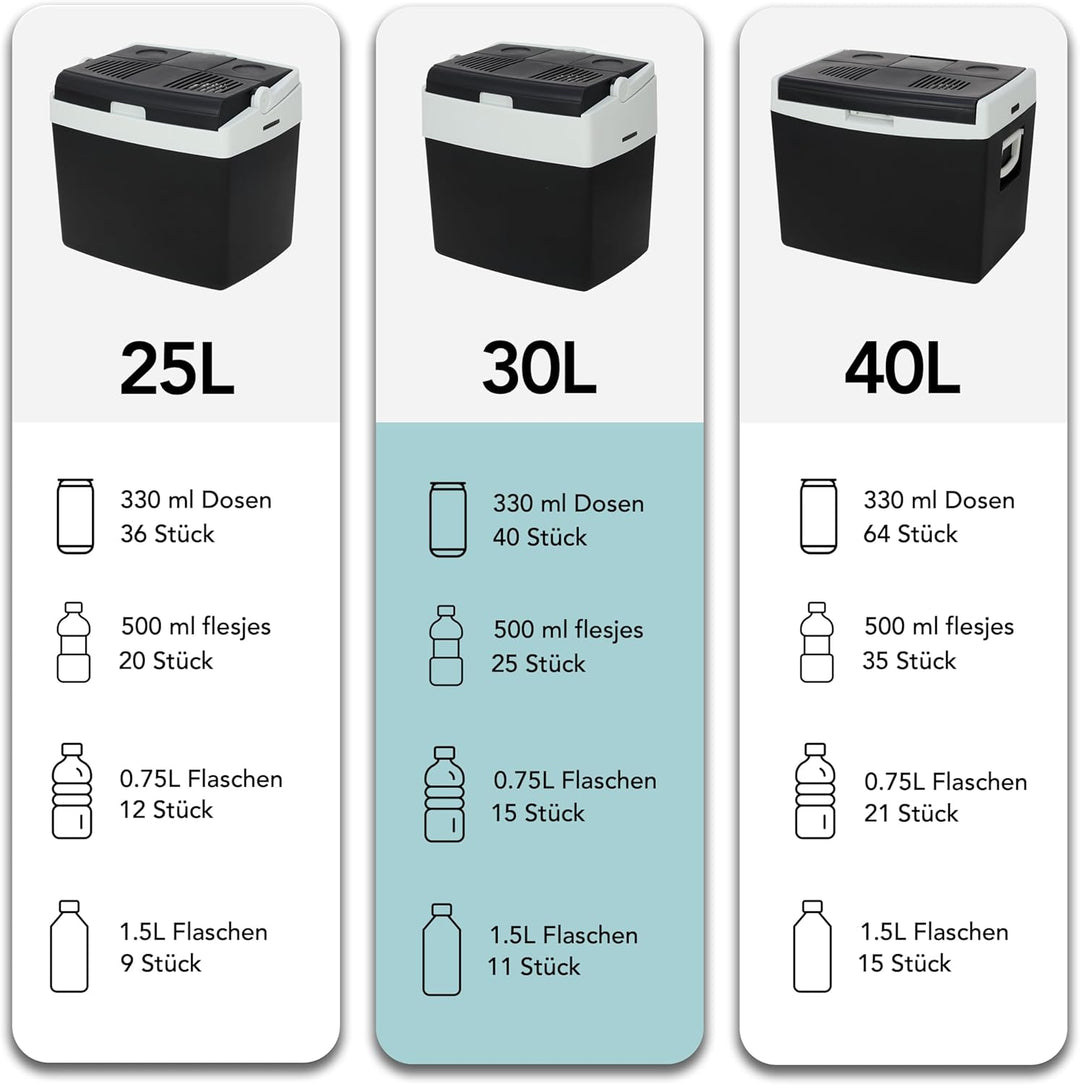 Brixy Elektrische Kühlbox - 30L - Kühlbox - 12V und 230V - Frigobox - Kühlen und Heizen - Schwarz