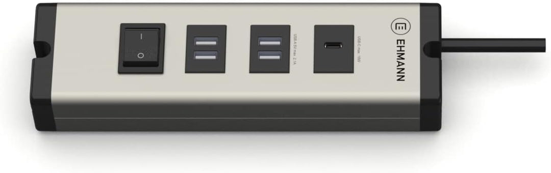 Ehmann 0601x04032031 Universal Aluminium, 5-fach USB Multilader (2x USB-A Doppelports, 1 USB-C Port)