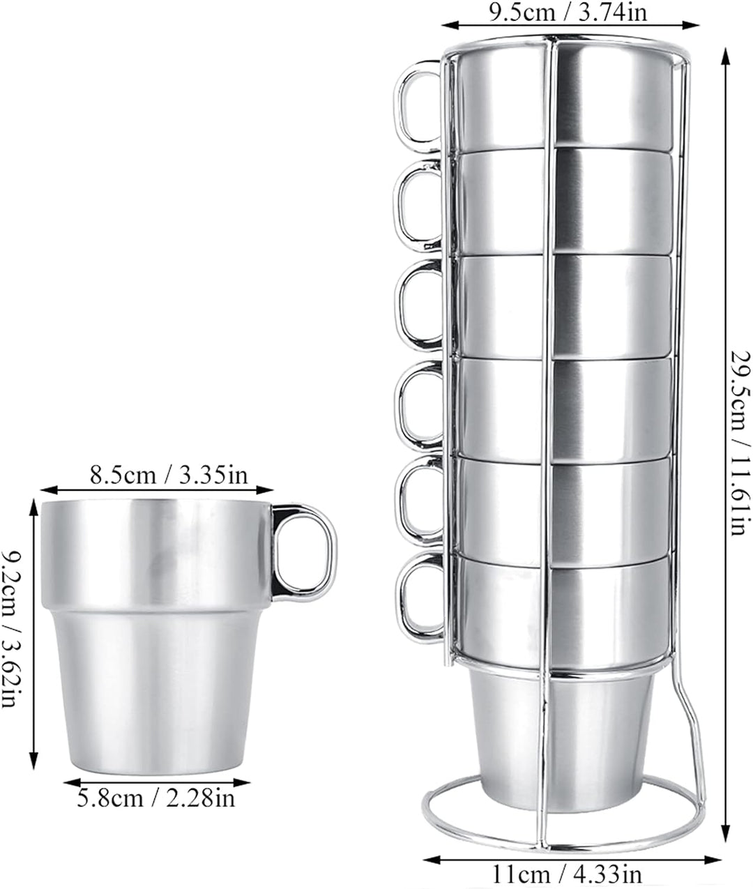 Wasserbecher Set, Edelstahl Kleine Kaffee Tee Bierbecher mit Cup Rack Stapelbare Kaffeetassen Kit fü