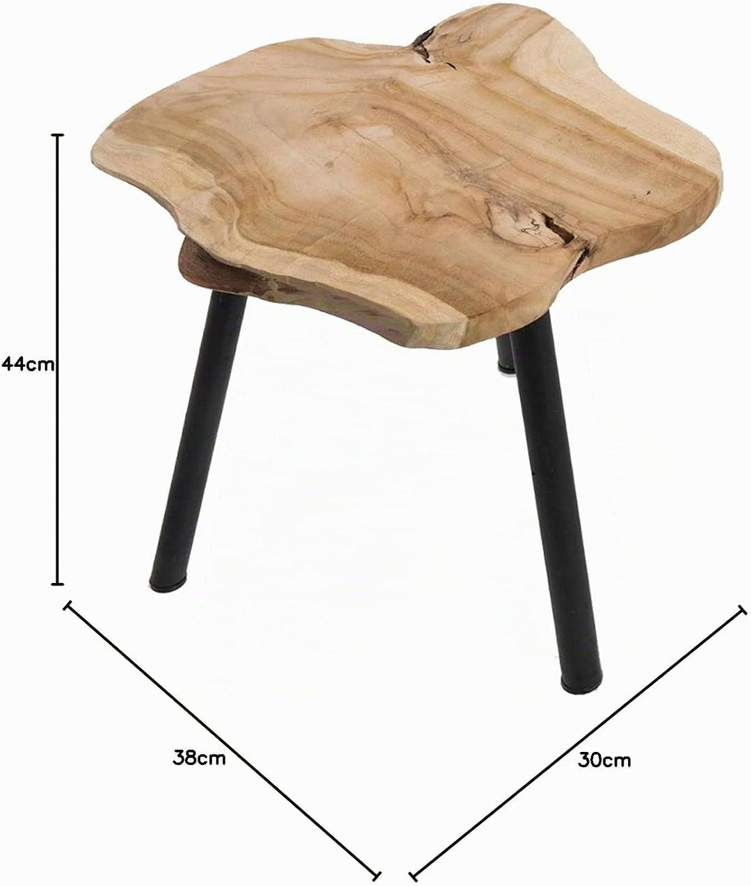 LS-LebenStil Beistelltisch Couchtisch Teakholz 44cm Hocker Braun Schwarz Massivholz Braun - Schwarz