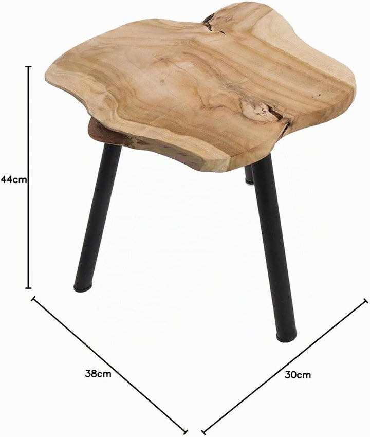 LS-LebenStil Beistelltisch Couchtisch Teakholz 44cm Hocker Braun Schwarz Massivholz Braun - Schwarz
