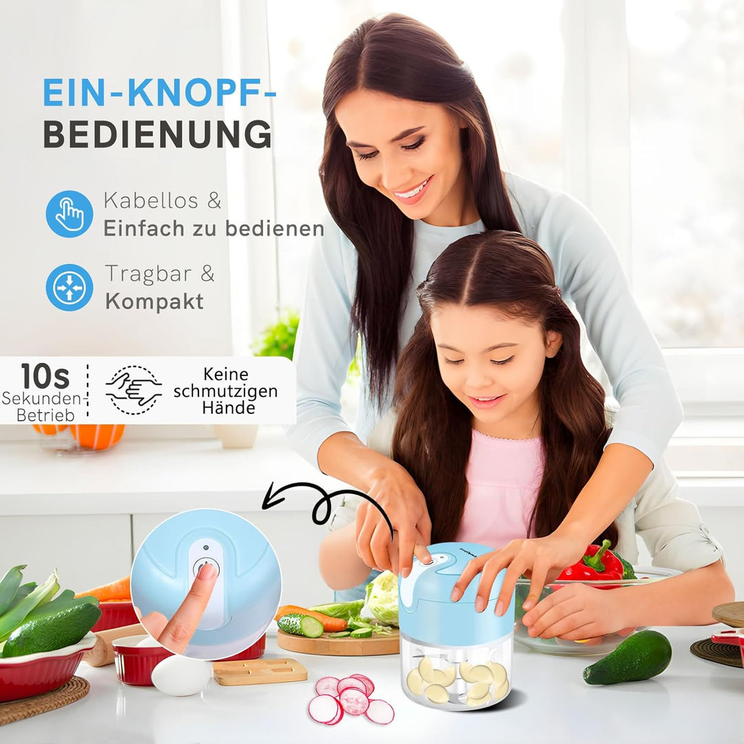 EASYSPEED Zerkleinerer Elektrisch Mini, 250ml, Gemüsezerkleinerer, USB Type-C Aufladung, Tragbar Zer