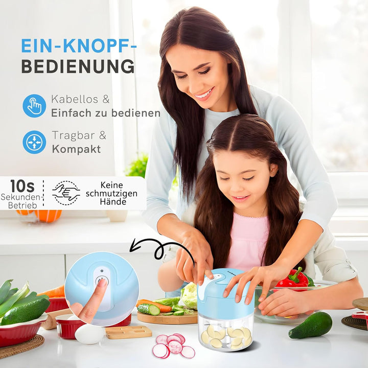 EASYSPEED Zerkleinerer Elektrisch Mini, 250ml, Gemüsezerkleinerer, USB Type-C Aufladung, Tragbar Zer