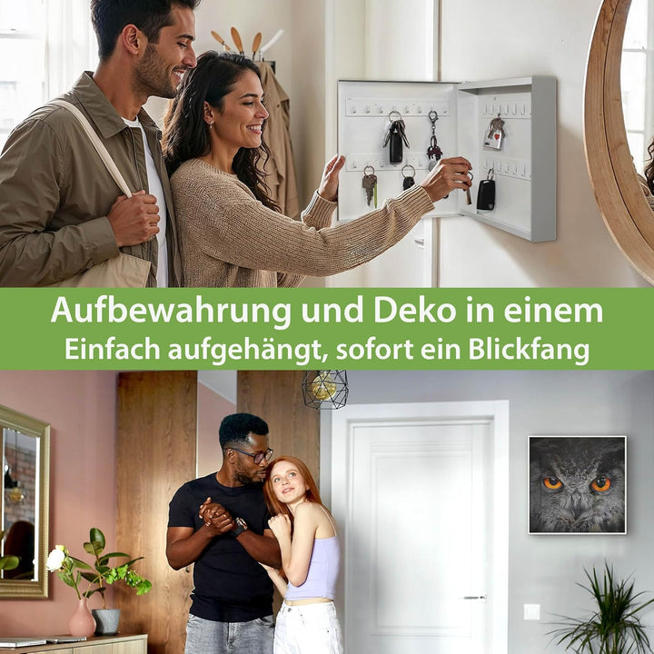 banjado® Grosser Schlüsselkasten Glas/Schlüsselbox 30cm x 30cm mit 50 Haken - Motiv Uhu/Schlüsselkas