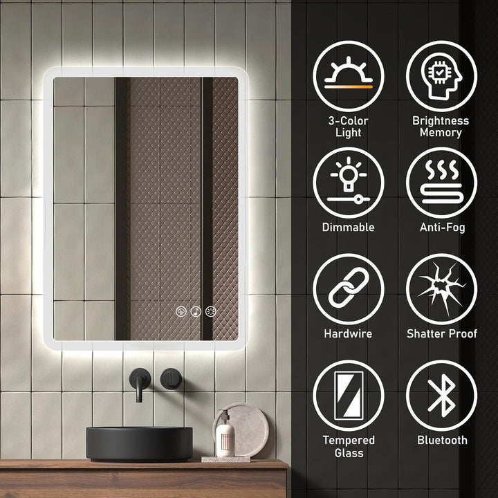 Bluetooth Badezimmerspiegel mit Beleuchtung LED, 50x70cm Spiegel mit Light, Wandspiegel mit Frontbel