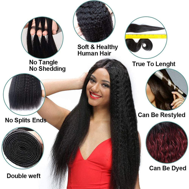 Kinky Straight Human Hair 1 Bundles Natural Black ，Yaki Straigh Brazilian Virgin Remy Hair， Grade 10