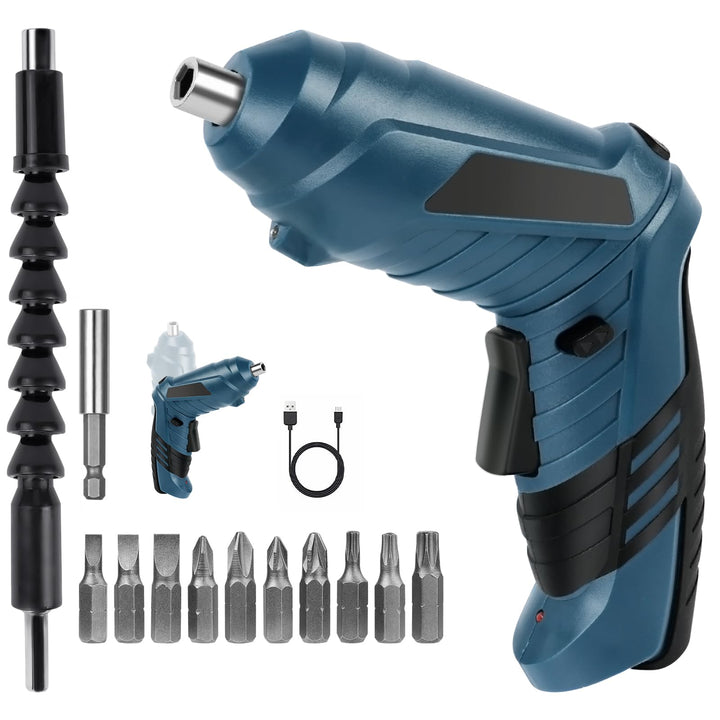 Blauer Elektroschrauber flintronic Akkuschrauber Klein, Mini Akkuschrauber con LED-Licht, 1300mAh Ak
