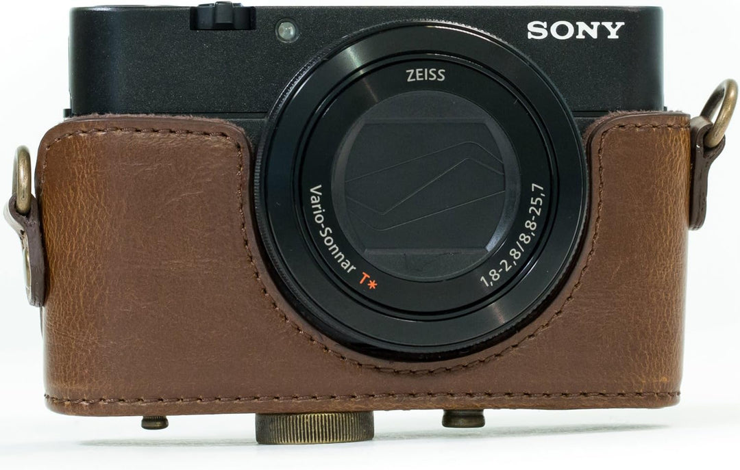 MegaGear Leder Kameratasche für Sony Cyber-shot DSC-WX500 Kompakte Systemkamera Dunkelbraun, Dunkelb