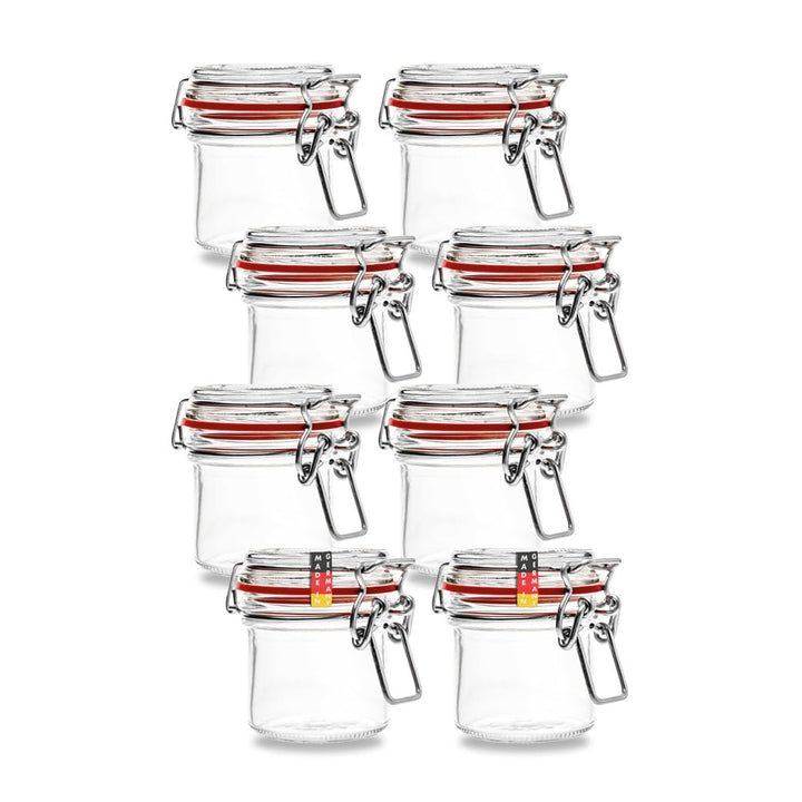 Flaschenbauer - 8er Set Drahtbügelgläser 125ml - Vorratsglas mit Dichtungsringen inkl. Etiketten, Ei