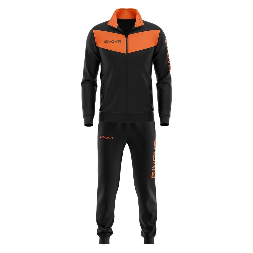 Givova TR018 Herren Visa Trainingsanzug, Mehrfarbig (schwarz/orange fluo), M