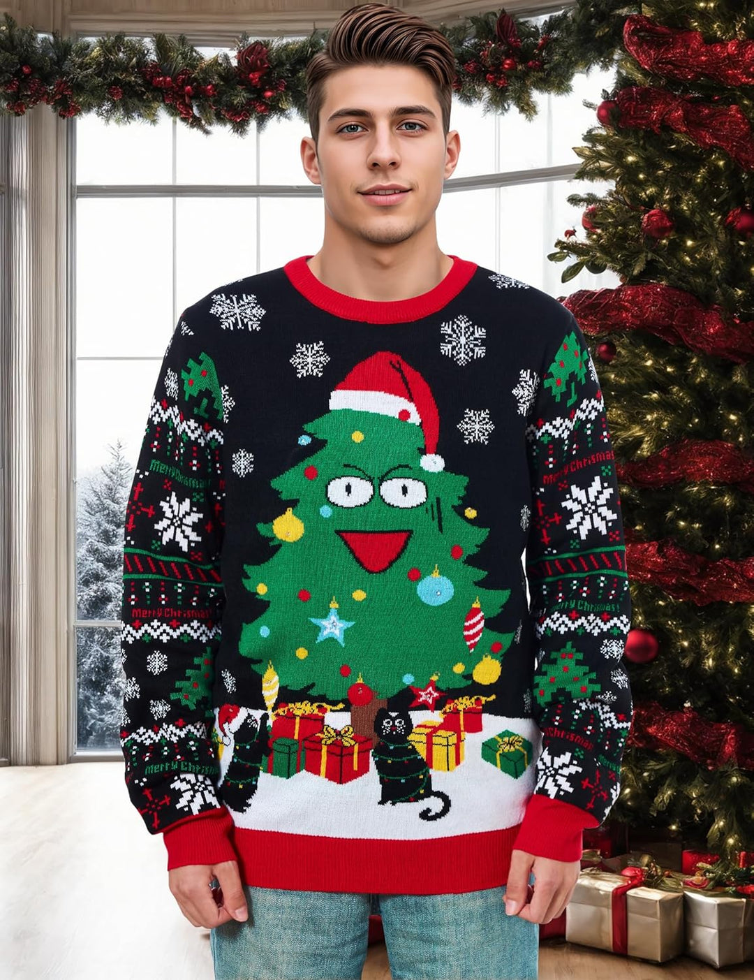 Belovecol Unisex Weihnachtspullover LED Ugly Christmas Sweater Pullover Langarm Strickpullover XL Ch
