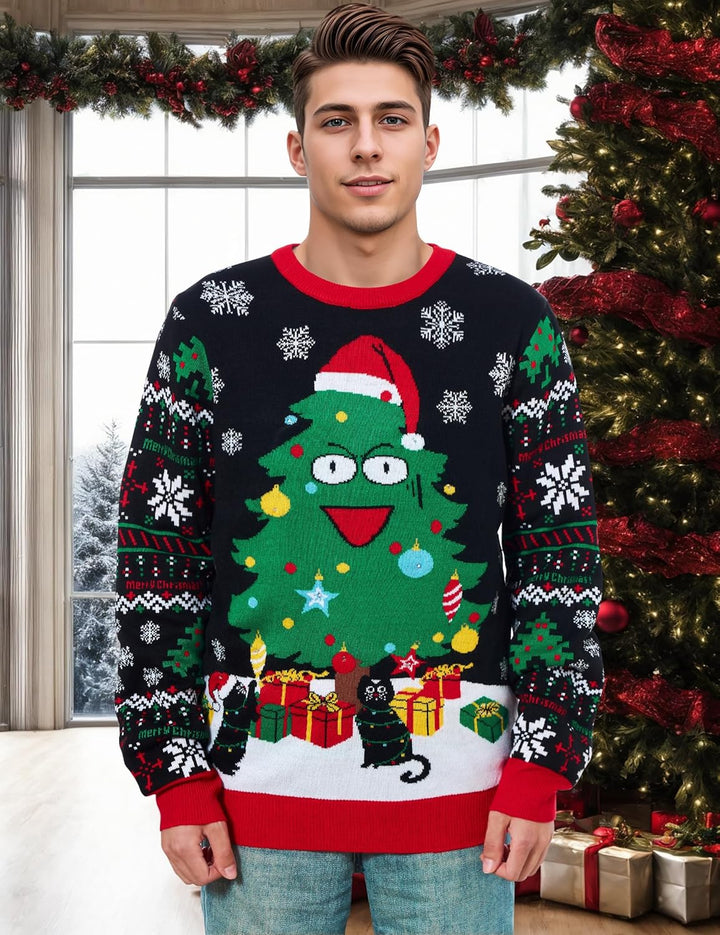 Belovecol Unisex Weihnachtspullover LED Ugly Christmas Sweater Pullover Langarm Strickpullover XL Ch