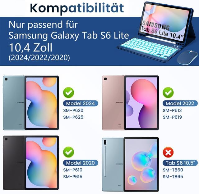 LAMA Tastaturhülle mit Maus für Samsung Galaxy Tab S6 Lite, Hülle mit Tastatur für Tab S6 Lite 10,4“