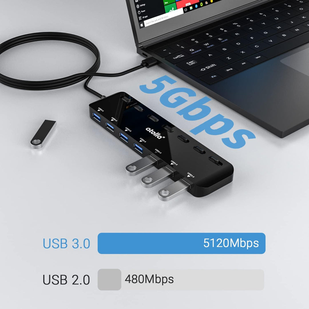 USB HUB, atolla USB Verteiler mit 7 USB3.0 Ports, Mehrfach USB 3.0 Daten Hub mit 100cm Erweitert Kab