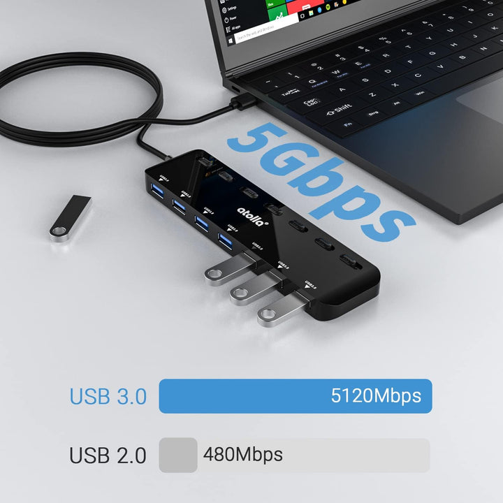 USB HUB, atolla USB Verteiler mit 7 USB3.0 Ports, Mehrfach USB 3.0 Daten Hub mit 100cm Erweitert Kab