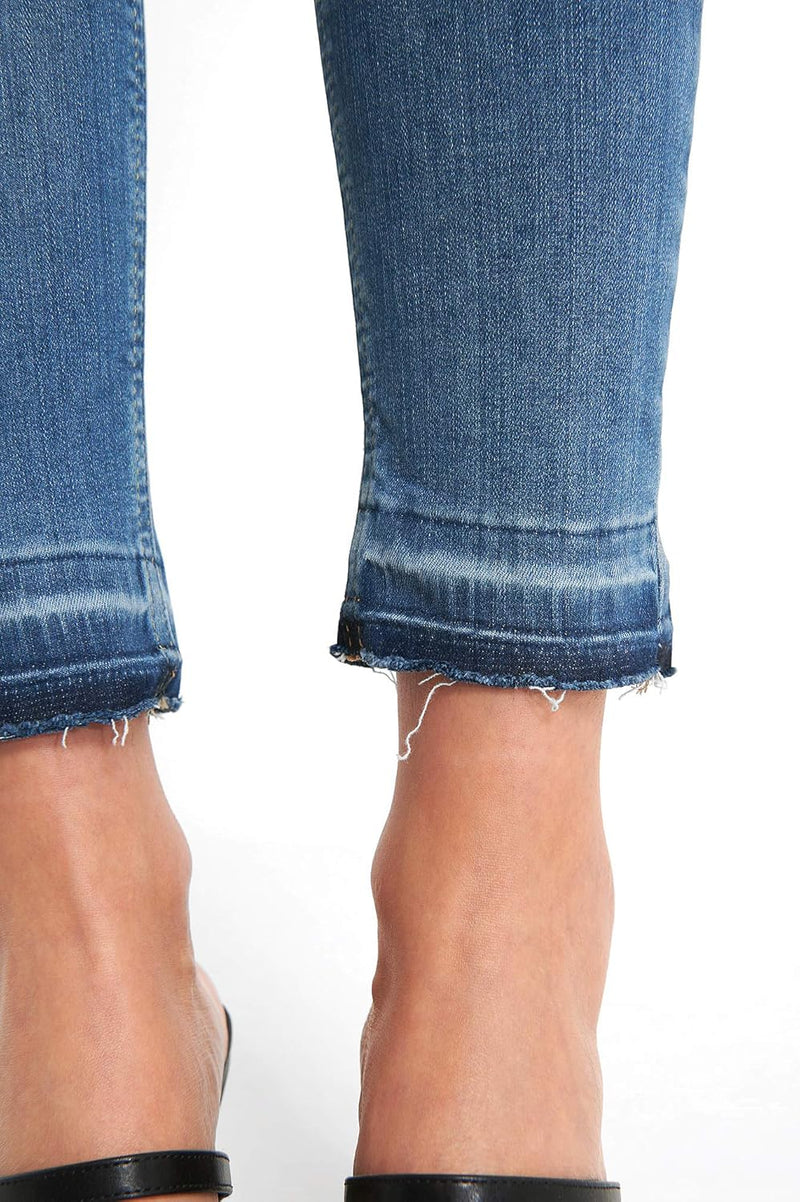 NA-KD Damen Skinny High Waist Open Hem Jeans, Mittelblau, 34 EU