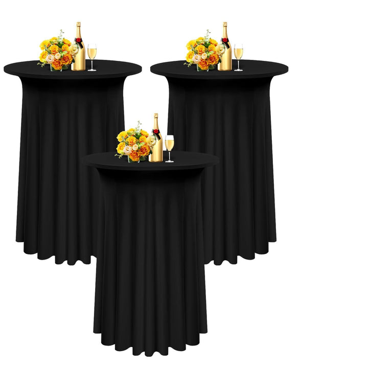 3 Packs Spandex Cocktail Tischdecke mit Röcken 80x110cm, schwarzer Stretch Cocktail Tisch für hohen