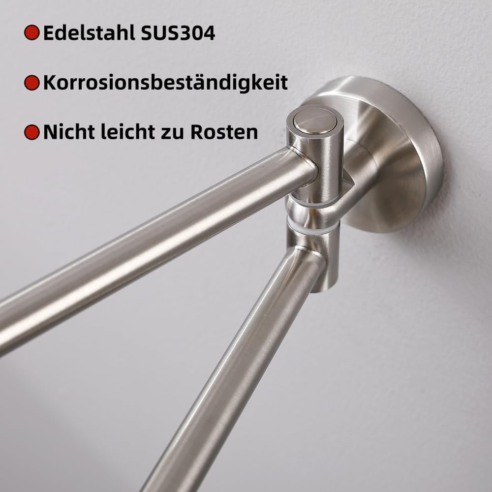 HomeHeng Schwenkbarer Handtuchhalter,Zweiarmig Schwenkbar Handtuchhalter für Wandmontage,Edelstahl G