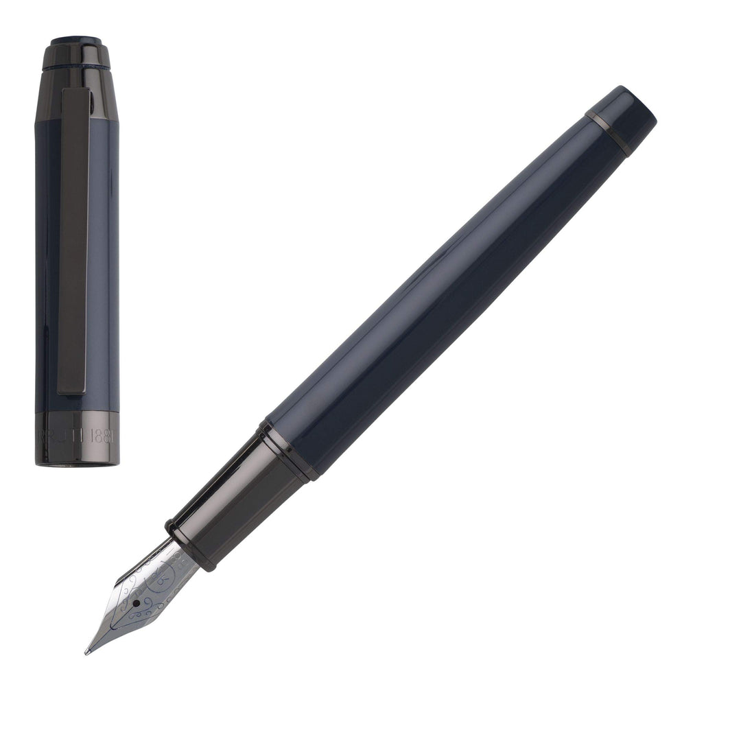 Cerruti Füllfederhalter 1881 Heritage Dark Blue aus Messing in der Farbe Blau-Grau, Schriftfarbe Bla