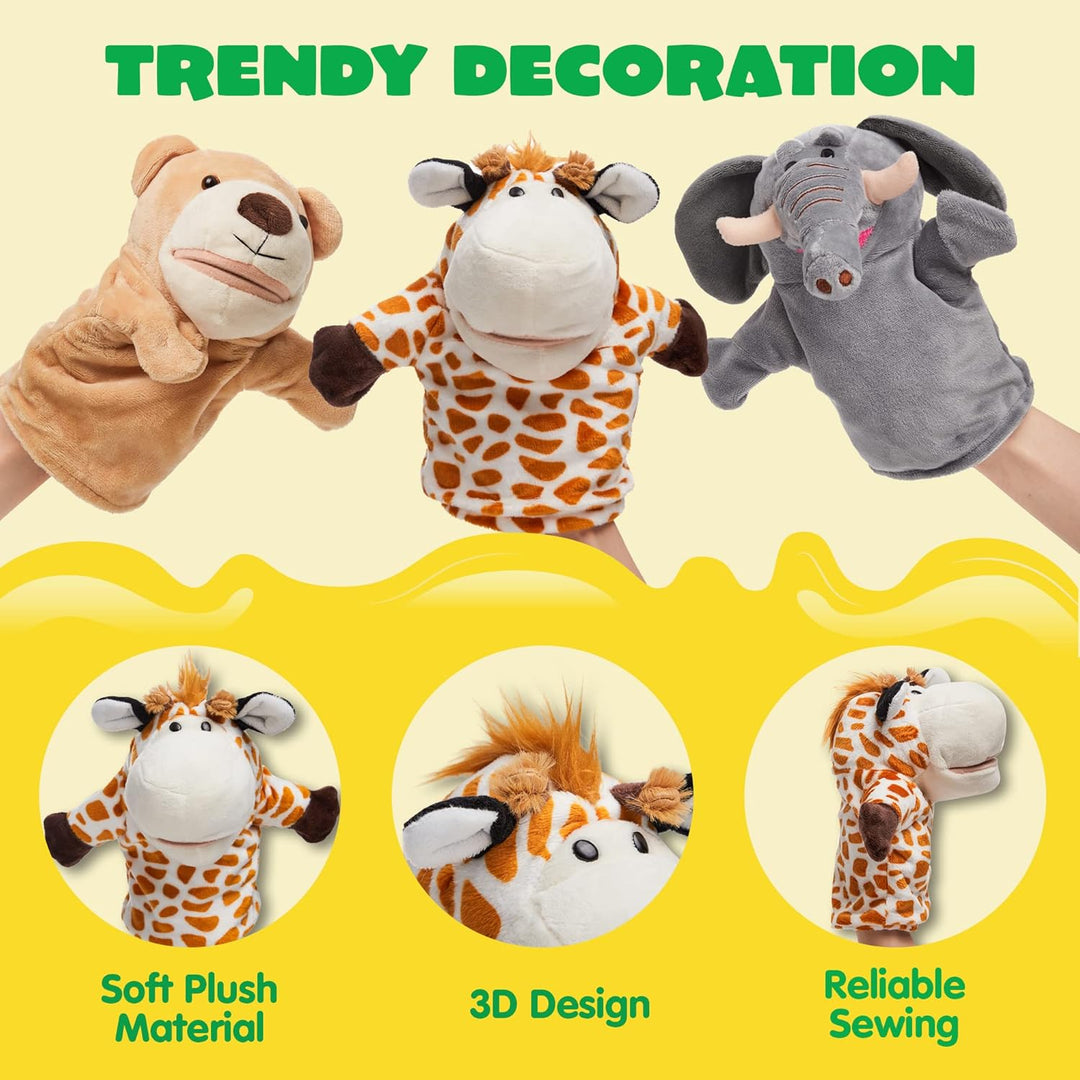 JOYIN 6 Stück Tier Handpuppen Spielzeug Set für Kinder,Freunde Im Tiergarten, Deluxe plüschtiere Kin