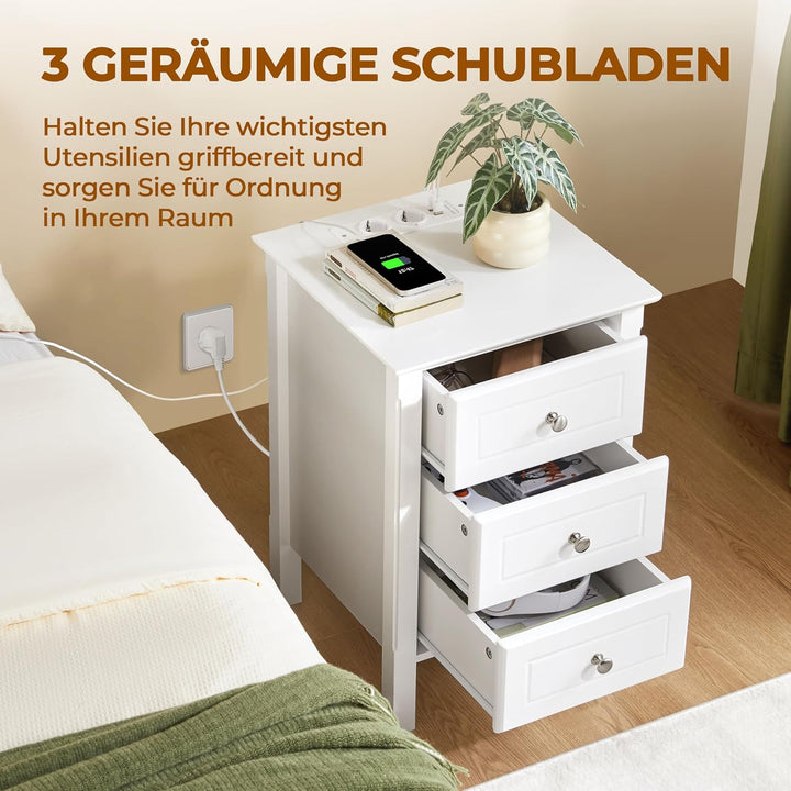 Yaheetech Nachttisch 2er Set Nachtschrank mit Ladestation 3 Schubladen Beistelltisch Boxspringbett N
