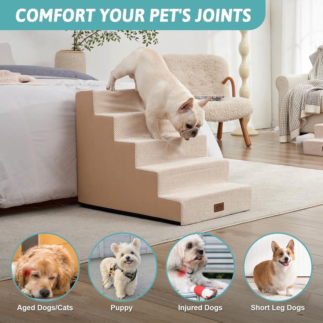 Hundetreppe für Kleine Hunde, 5 Stufen Breiter Haustiertreppe für Bett Couch Auto, 60cm Hoch Hochdic