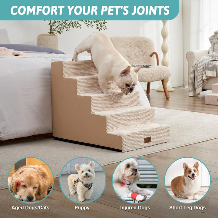 Hundetreppe für Kleine Hunde, 5 Stufen Breiter Haustiertreppe für Bett Couch Auto, 60cm Hoch Hochdic