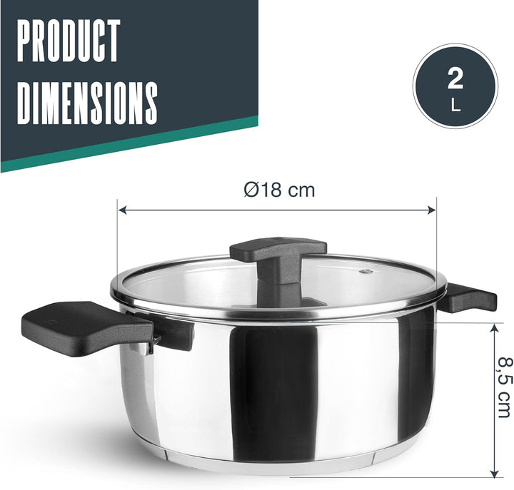 LACOR 88018 Bratentopf mit Deckel D.18 Nova Ladycor 2 Liter, 2 Liter