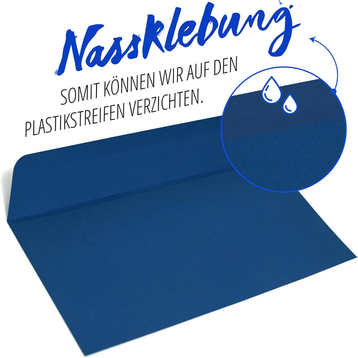 Briefumschläge (100 Stück) aus Papier, Kuvert, Umschlag ohne Fenster - DIN lang - 220 x 110 mm - bla