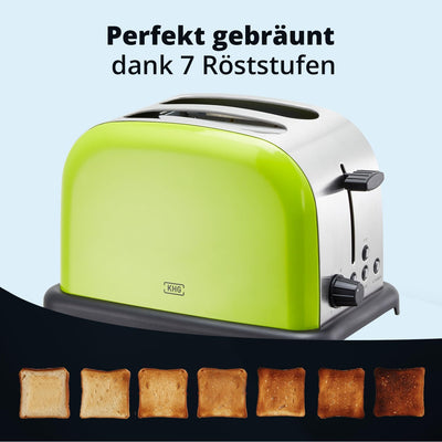 KHG Edelstahl Toaster mit Brötchenaufsatz, 2 Scheiben | 6 Bräunungsstufen mit Bräunungskontrolle, Kr