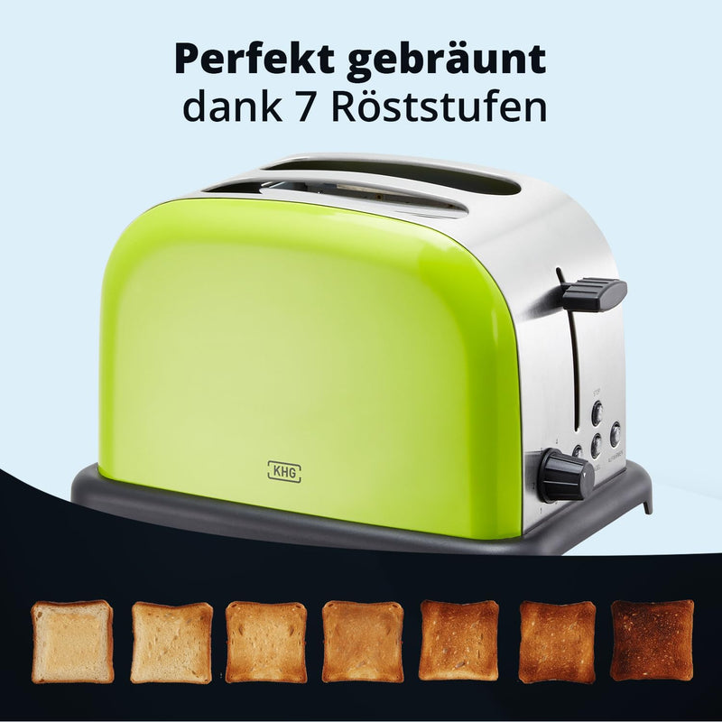 KHG Edelstahl Toaster mit Brötchenaufsatz, 2 Scheiben | 6 Bräunungsstufen mit Bräunungskontrolle, Kr