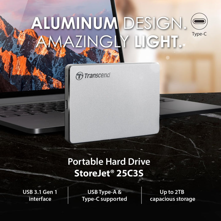 Transcend 2TB USB 3.1 Gen 1 USB Type-C StoreJet 25C3S SJ25C3S externe Festplatte TS2TSJ25C3S, 2TB
