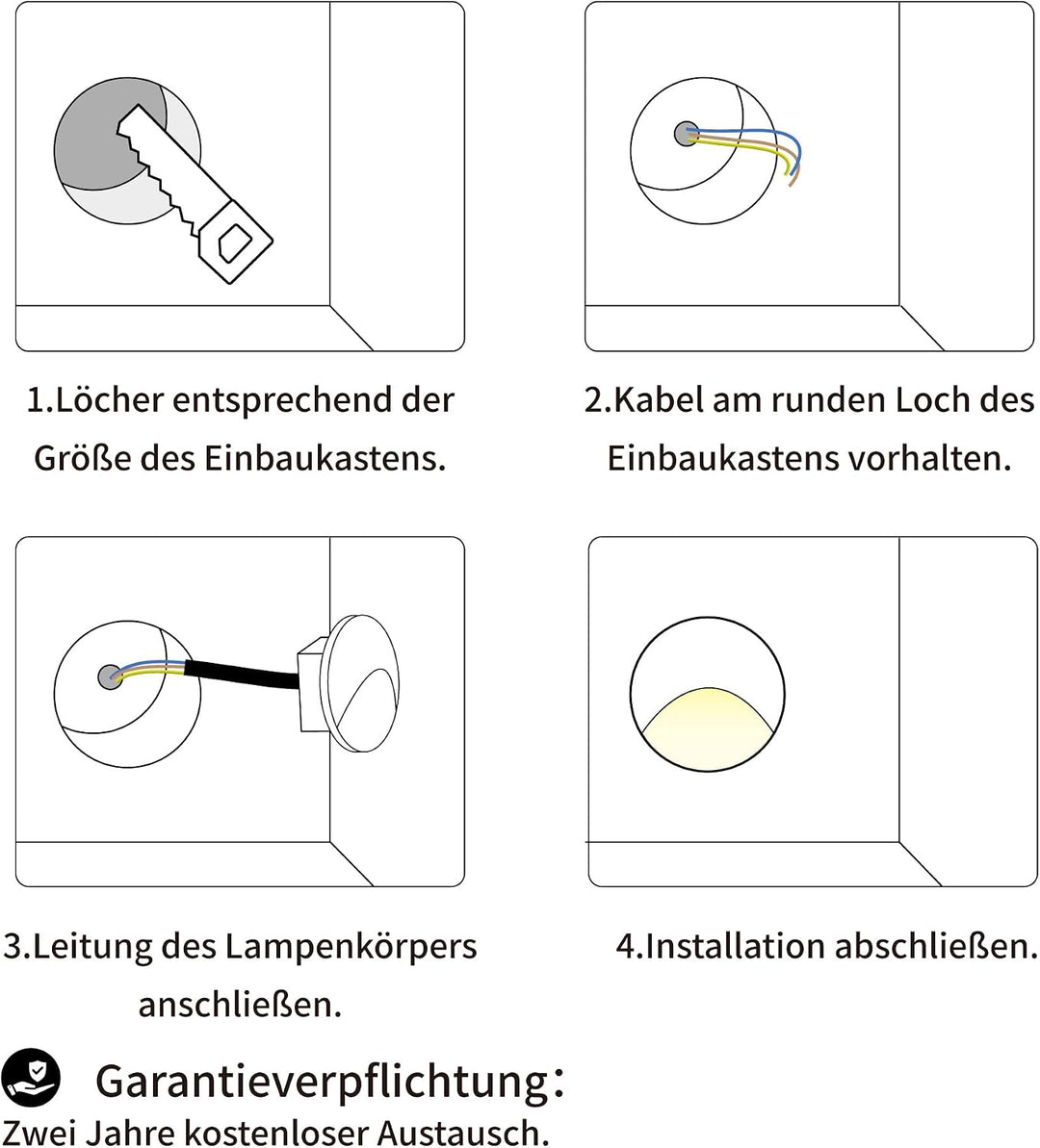 4Stk. LED Einbauleuchte für Treppenleuchte 3W, IP65 Wasserdichte Treppenbeleuchtung Treppen Licht St
