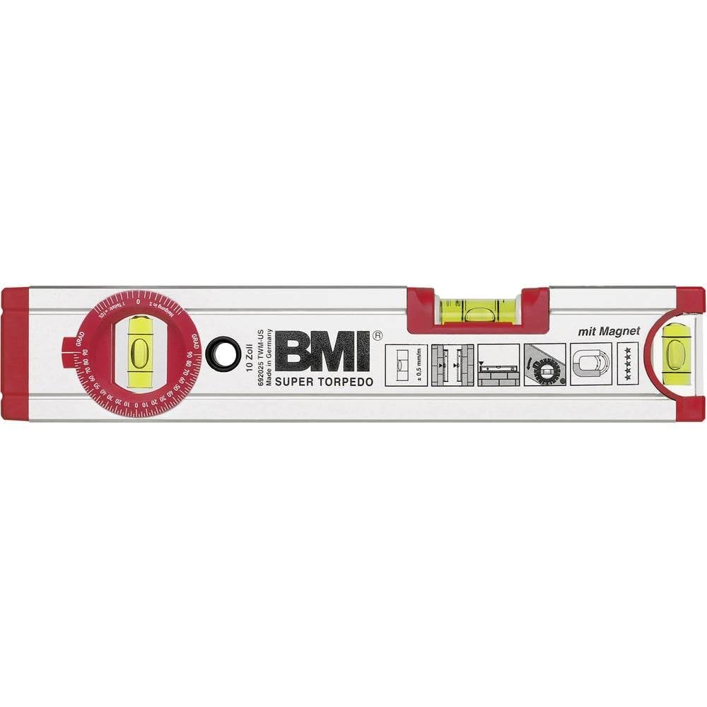 BMI 692025TWM Wasserwaage Ultrasonic, Länge 25 cm, eloxiert, mit Winkellibelle und Magnet