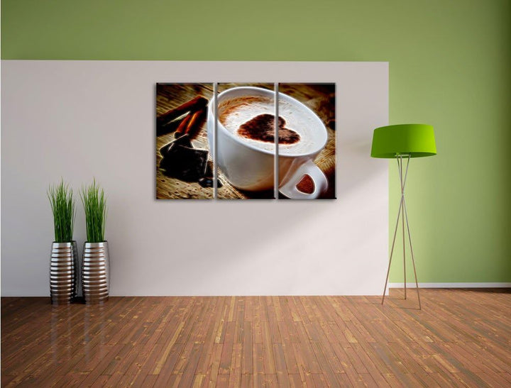 Pixxprint Kaffeetasse als Leinwandbild/Grösse: 3 Teilig (120x80 cm) cm/Wandbild/Kunstdruck/fertig be