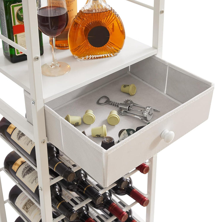 IBUYKE Weinregal, 4-Lagiges Freistehendes Weinregal Mit Glashalter Und Schublade, 16 Flaschenregal C