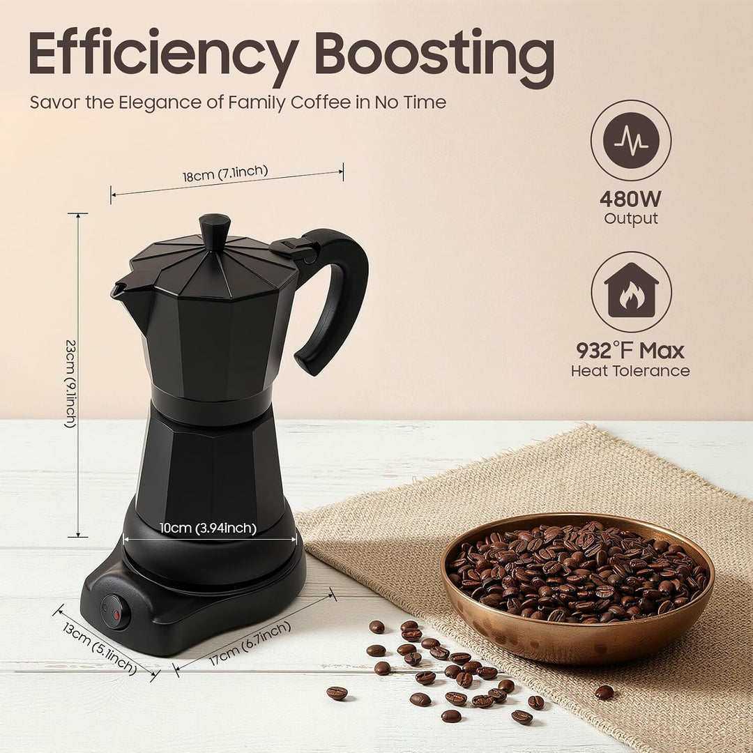 Espressokocher, Aluminium Induktion Kaffeekanne mit Heizsockel, Espresso-Kocher für 4-6 Tassen, Ital