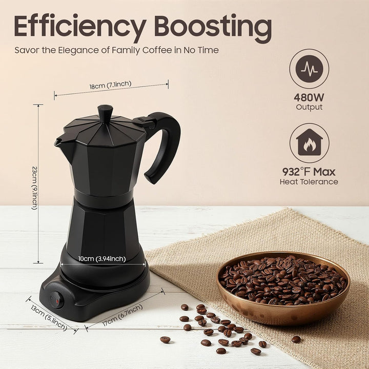 Espressokocher, Aluminium Induktion Kaffeekanne mit Heizsockel, Espresso-Kocher für 4-6 Tassen, Ital