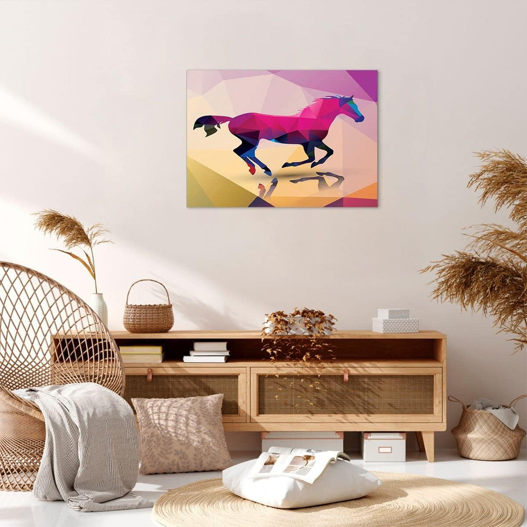 Bilder auf Leinwand Pferd Tiere Geometrie Diamant Leinwandbild 70x50cm Wandbilder Dekoration Wohnzim
