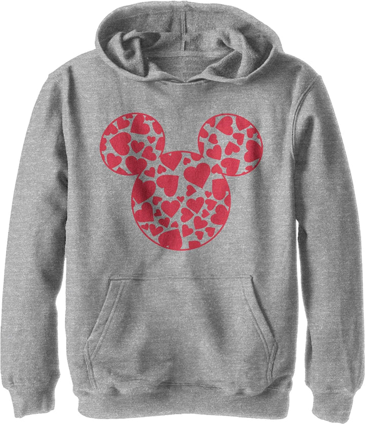 Disney Kids Characters Mickey Hearts Fill Youth Pullover Hoodie, Athletic Heather, Medium