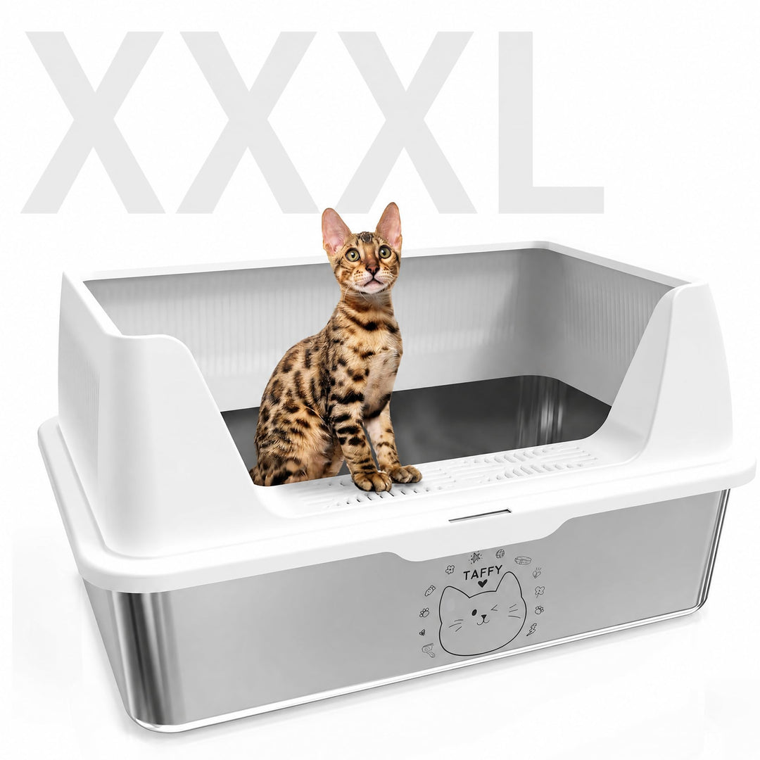 Katzenklo Edelstahl XXXL mit DIY-Aufkleber, 20L Katzentoilette Edelstahl mit Deckel, Grosse Kapazitä