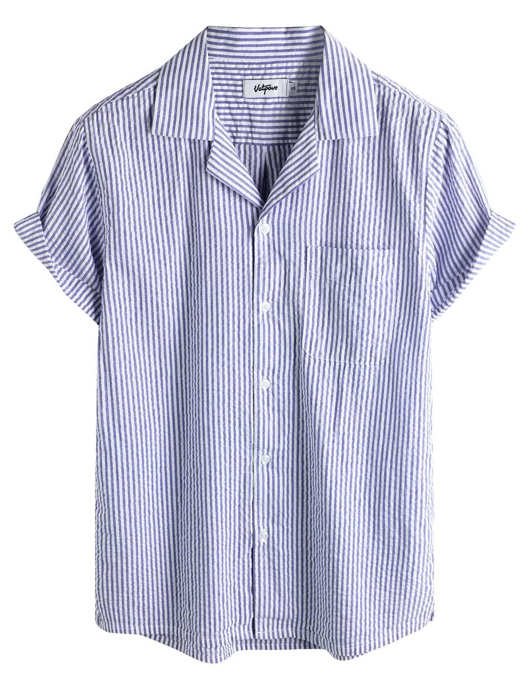 VATPAVE Herren Gestreifte Sommerhemd Casual Button Down Kurzarm Strand HawaiiHemd S Königsblau, S K&