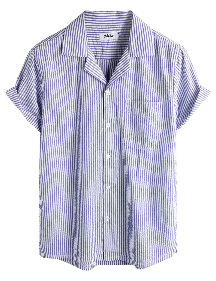 VATPAVE Herren Gestreifte Sommerhemd Casual Button Down Kurzarm Strand HawaiiHemd S Königsblau, S K&