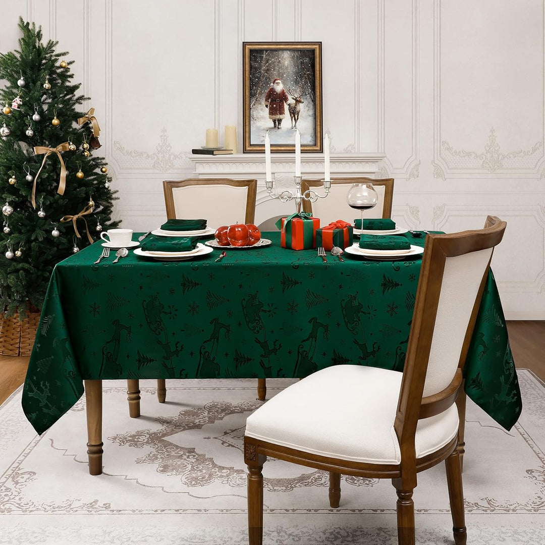 Romanstile Tischdecke Weihnachten 140x240 Grün abwaschbar & wasserabweisend Jacquard Rentier & Weihn