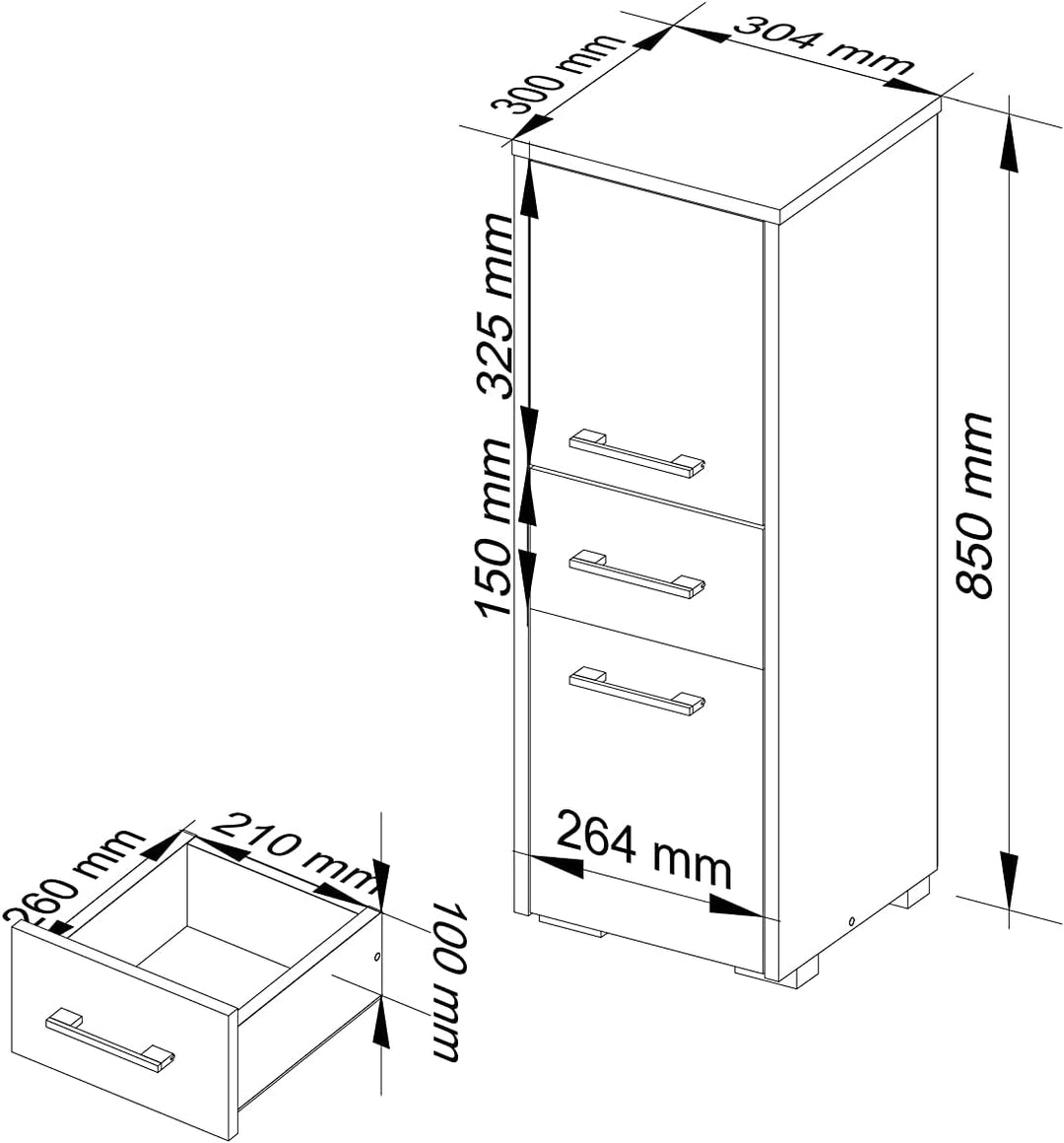 AKORD Badezimmerschrank schränke | Badezimmer kommode | FIN 85 2D1SZ, 2 Türen und 1 Schublade, B30 x