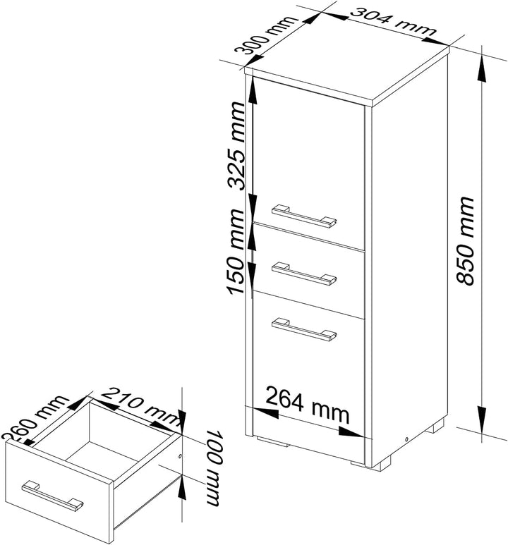 AKORD Badezimmerschrank schränke | Badezimmer kommode | FIN 85 2D1SZ, 2 Türen und 1 Schublade, B30 x