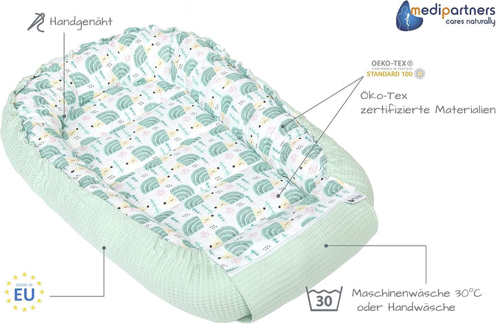 Medi Partners Babynest Kuschelnest Babynestchen 100% Baumwolle Waffle Nestchen Reisebett für Babys S