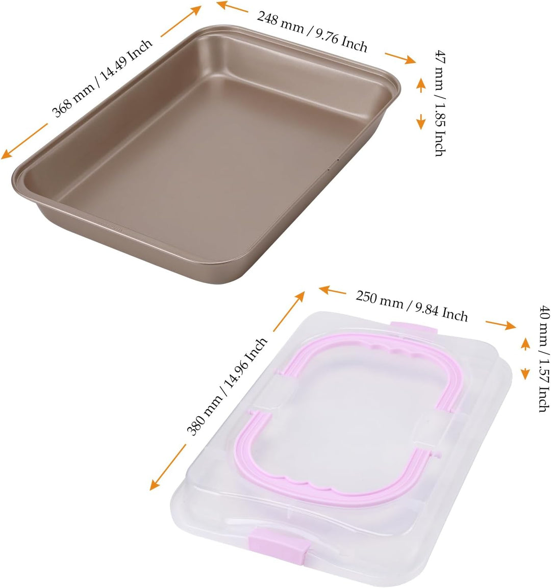 2 Stück Rechteckige Backblech mit Deckel Antihaft, Blechkuchen Transportbox Backform Rechteckig mit