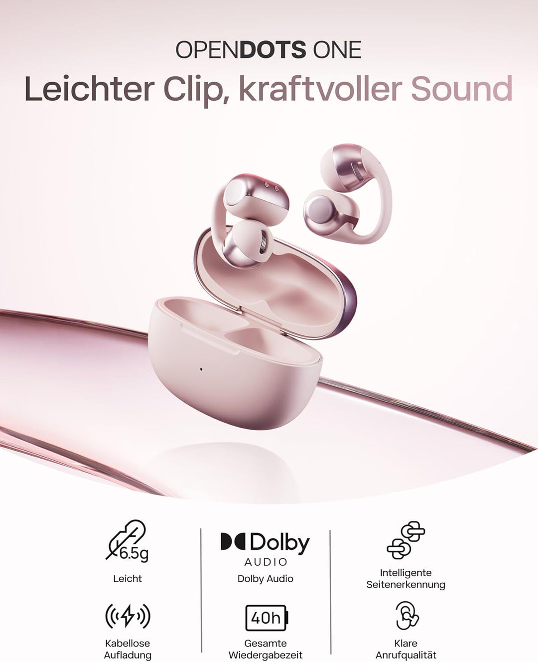 SHOKZ OpenDots ONE Open Ear Kopfhörer, Dolby Audio 6,5g Clip On Kopfhörer weiches Silikon, 40 Std. A