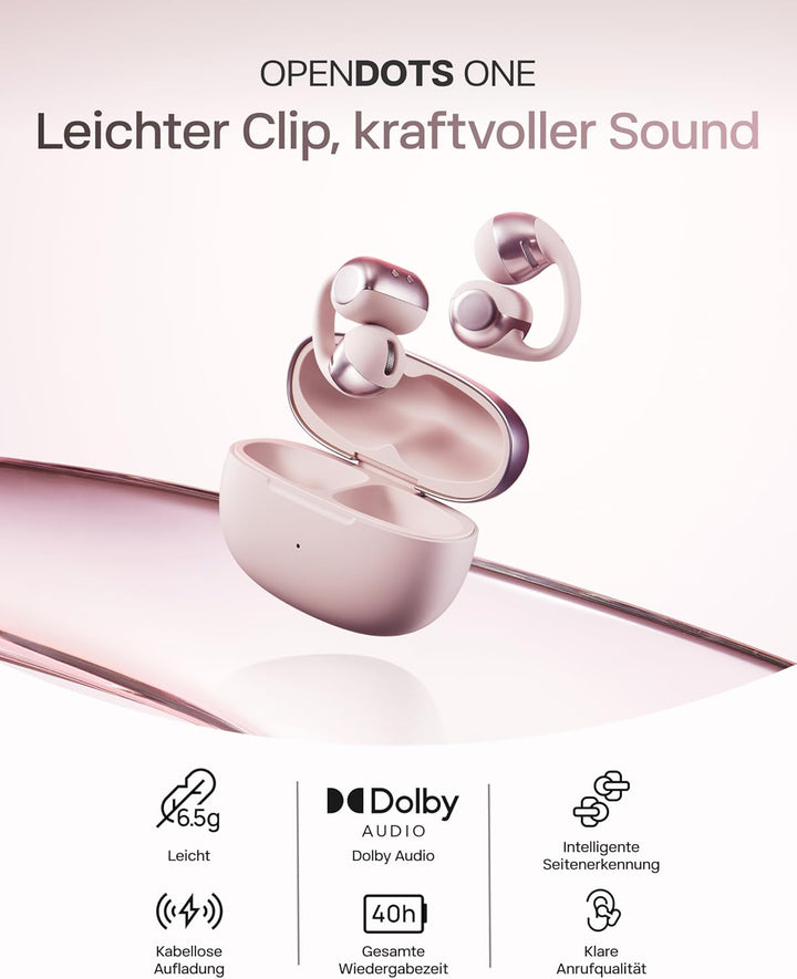 SHOKZ OpenDots ONE Open Ear Kopfhörer, Dolby Audio 6,5g Clip On Kopfhörer weiches Silikon, 40 Std. A